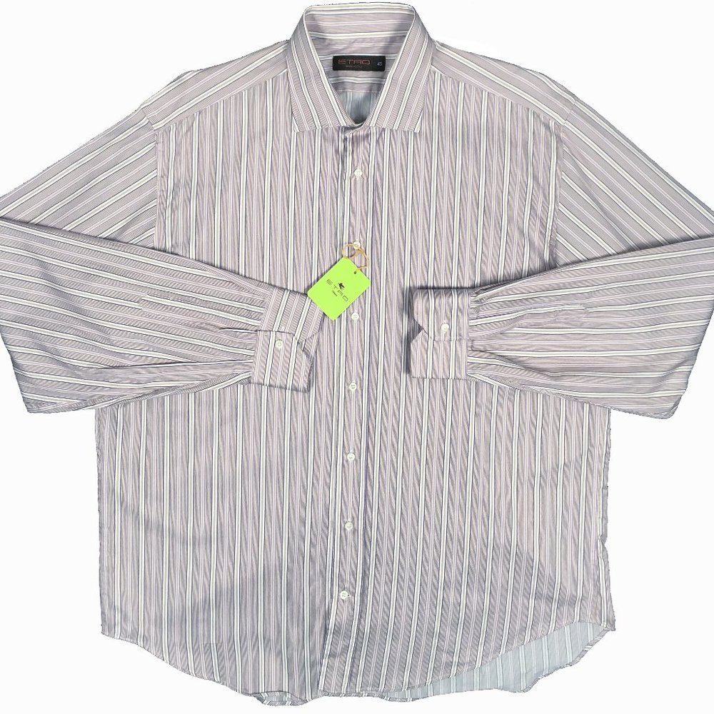NEW $375 Etro Shirt! e 45 US 18 (3XL) Purple Lavender Tan & White Stripe ITALY